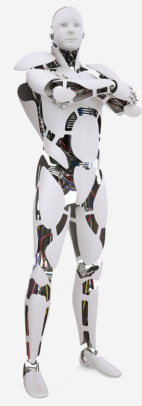 白色人工智能机器人高清素材人工智能创造技术抱臂机器人男性白色科学