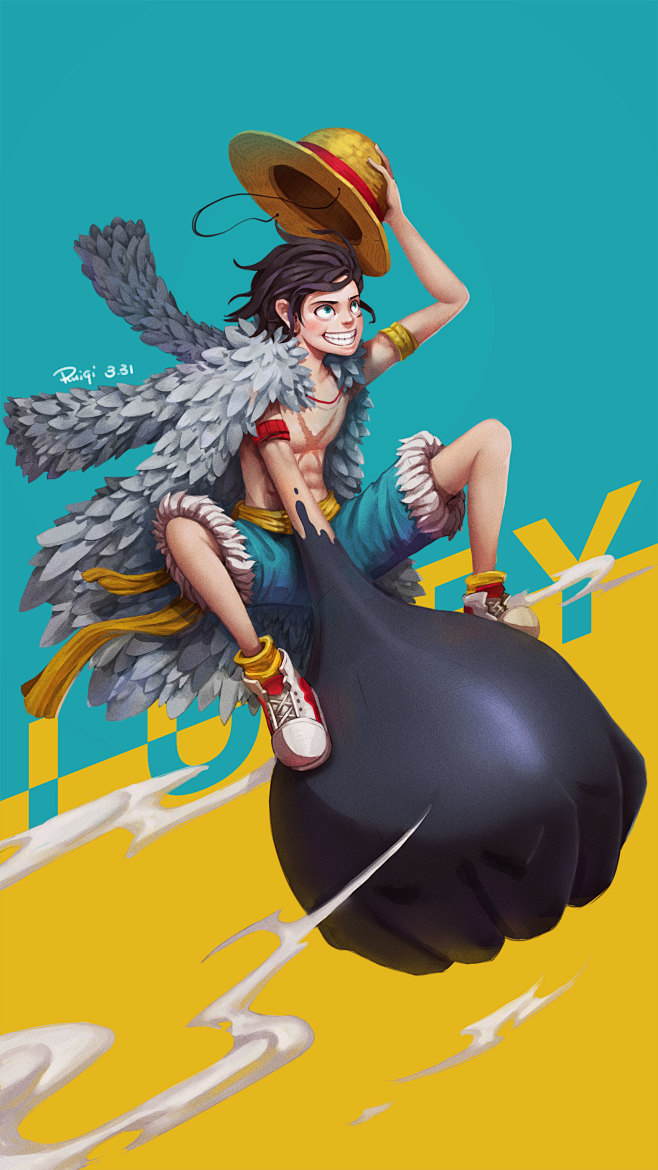 插画手绘涂鸦海贼王同人路飞