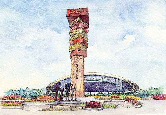 原创手绘明信片丨深圳风景 深圳湾公园 旅游风景水彩明信片c-插画