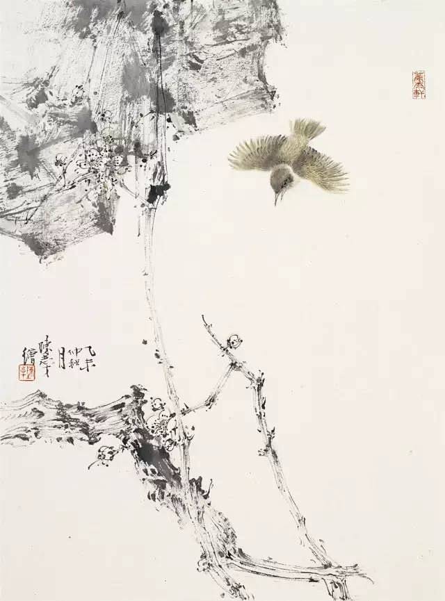 千千解采集到书画中国_近当代_集千七 陈志才_梅花小鸟---花鸟作品