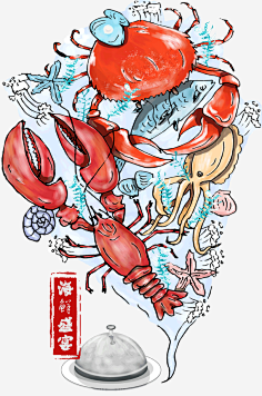 海鲜-花瓣网|陪你做生活的设计师 | 九色鹿国潮插画