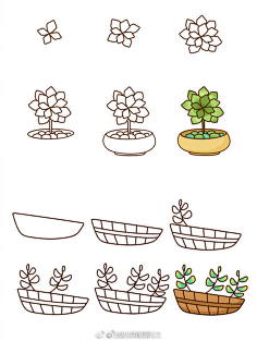 com 【18个超萌多肉植物简笔画】 盛夏时节 来画组清新可爱的多肉盆栽