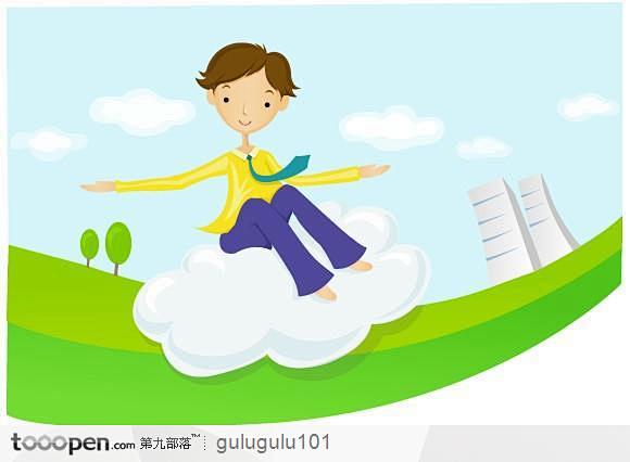 12:41:49坐在云朵上飞翔的小男孩人物插画素材公社网小编同采自www