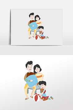 卡通一家人插画元素