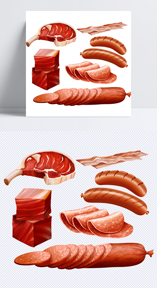 五花肉五花肉肉类菜系火腿肠卡通元素手绘卡通