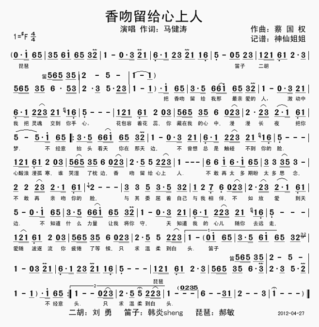 谭苍苍采集于2016-03-18 10:29:40香吻留给心上人简谱谭苍苍该采集也