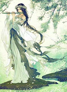 手绘青衣女子图