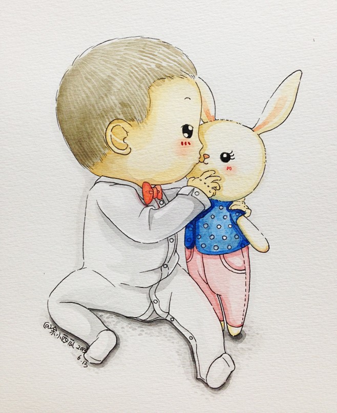 小西瓜的水彩画亲亲我的兔子小姐
