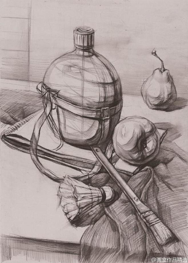 素描作品九个构图n种最常出现静物的结构都放送给大家了若考静物可有