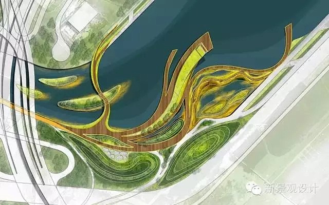 流线形的滨水滨江景观设计意向.