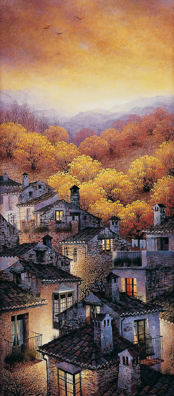 风景油画西班牙luisromero作品浪漫迷人的西班牙乡村之夜