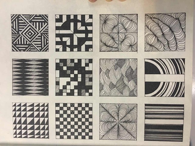 几何抽象插画几何纹样图案插画平面构成基础手绘黑白装饰图案素材手绘