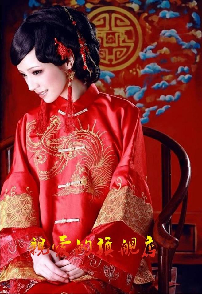 民国新娘嫁衣秀禾服中式婚礼服情侣古装新娘新郎结婚喜服龙凤褂tmall