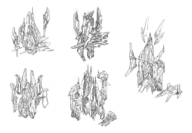 草图飞船科幻建筑线稿概念设计