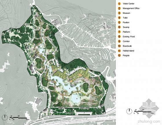 com 滨水森林公园-城市中央公园-山地公园psd彩色平面图 zoscape.c