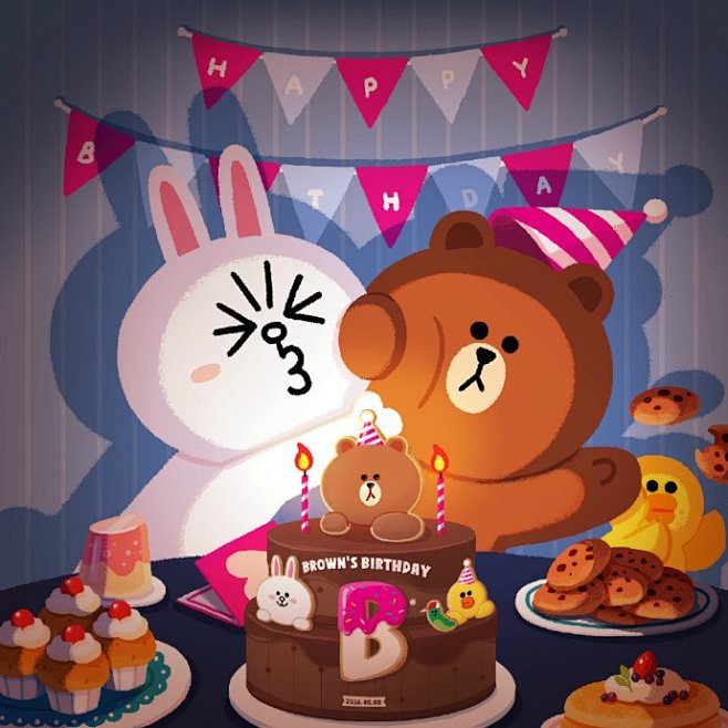 linefriends8月8日布朗熊生日可妮兔莎莉你的生日我们比任何人都快乐