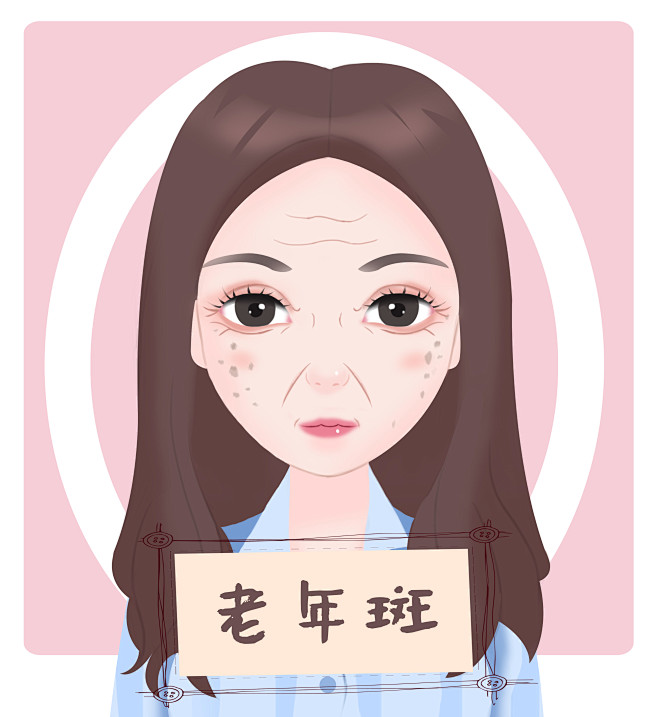 老年斑脸部面部br医疗美容整形插画卡通手绘漫画可爱女孩美女脸部面部