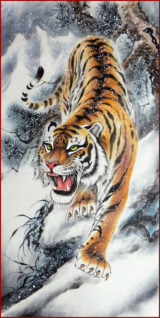 纯手绘四尺花鸟画老虎国画下山虎辟邪镇宅虎字画书画作品真迹a7淘宝网
