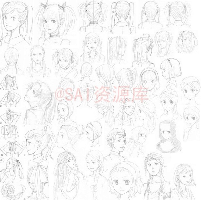 梦羽188采集到头发 #sai资源库#动漫元气少女的马尾辫,大叔的平头等