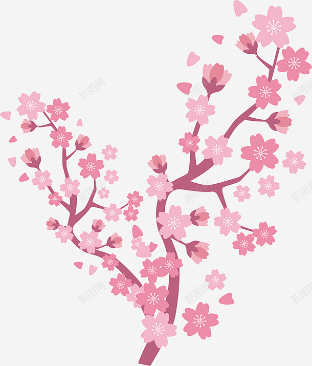 粉色樱花花朵花瓣矢量图高清素材卡通的手绘卡通日本樱花樱花漂亮的