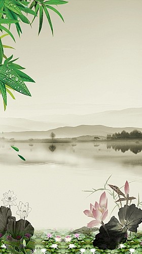 嘢,采集到山水 复古水墨山水画海报 嘢,采集到山水 水墨日出山水背景