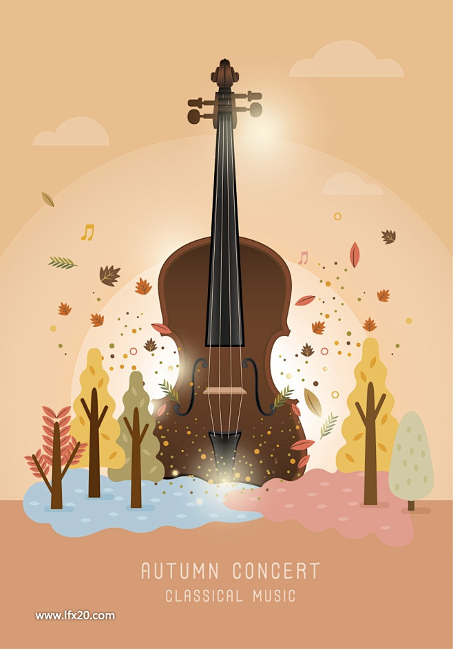 创意秋季叶子音乐故乡钢琴吉他架子鼓音乐秋天