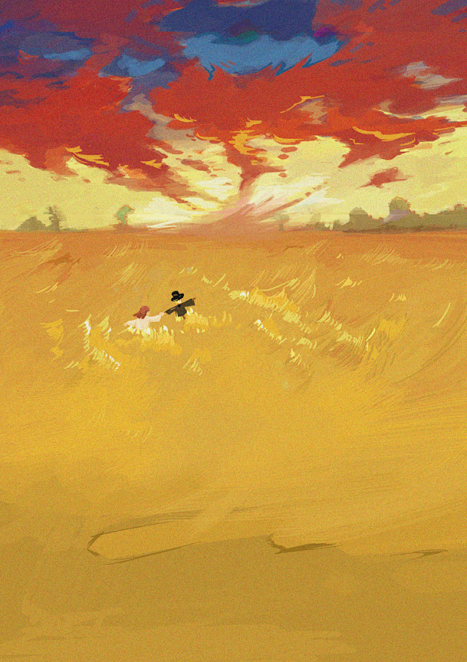 小金子子 的插画 夜幕临夏的麦田