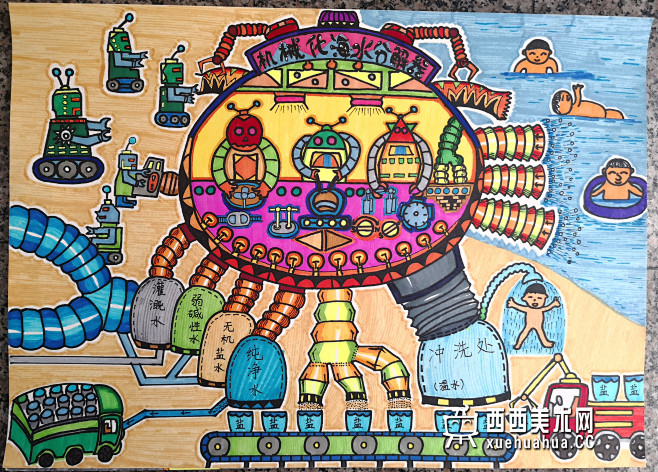 优秀小学生获奖科幻画机械化海水分解器赏析1