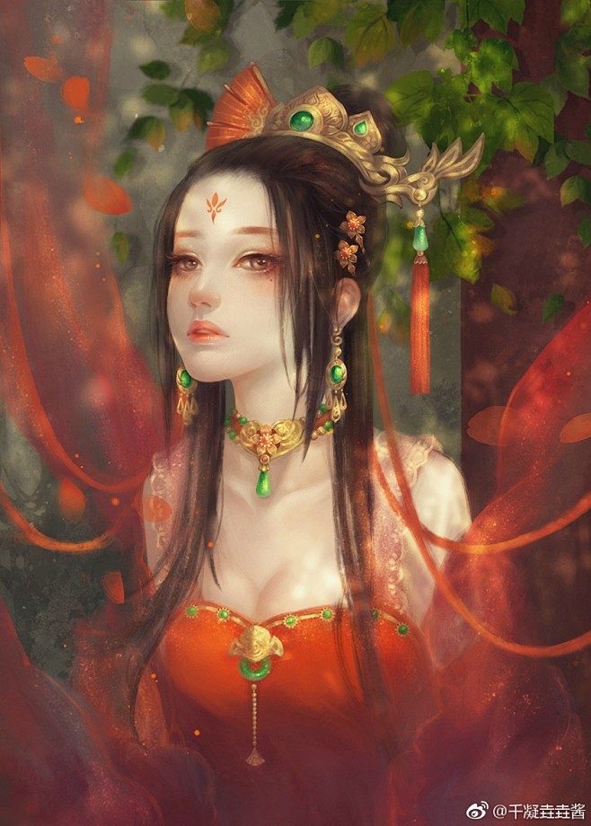 手绘古风红衣女子 剑网三·七秀 画师:千.