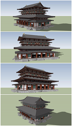 精品中式古建筑鼓楼建筑仿古建筑su模型