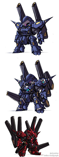 com たかまる的sd速绘:惊异型京宝梵,gn-x&exia元素融合型,暗黑