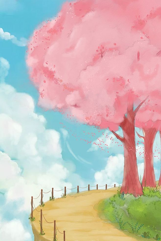 春天里的樱花树插画