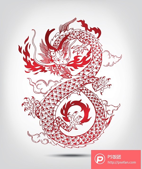 psefancom中国风龙剪纸图案矢量ps饭团网