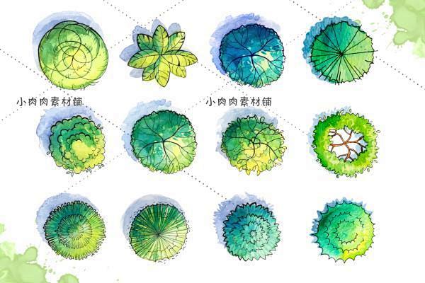 手绘水彩建筑房屋植物微景观布置场景平面图ai矢量设计素材ai116淘宝