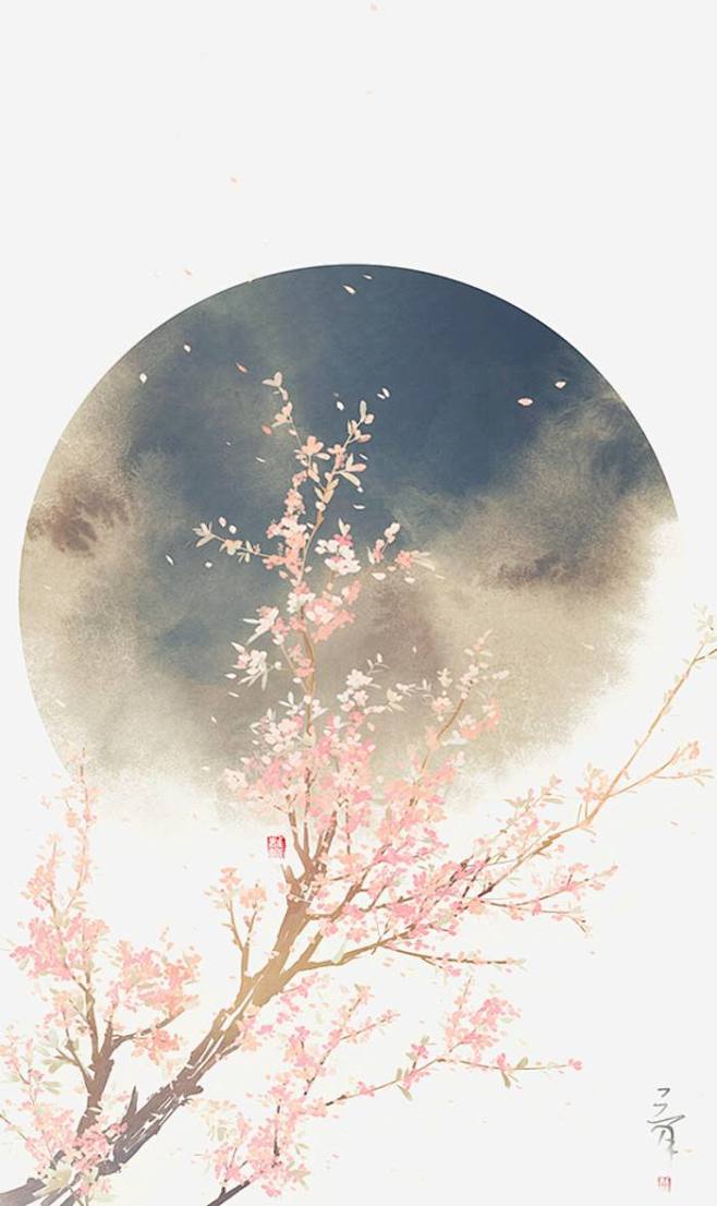 手绘水彩花卉古风