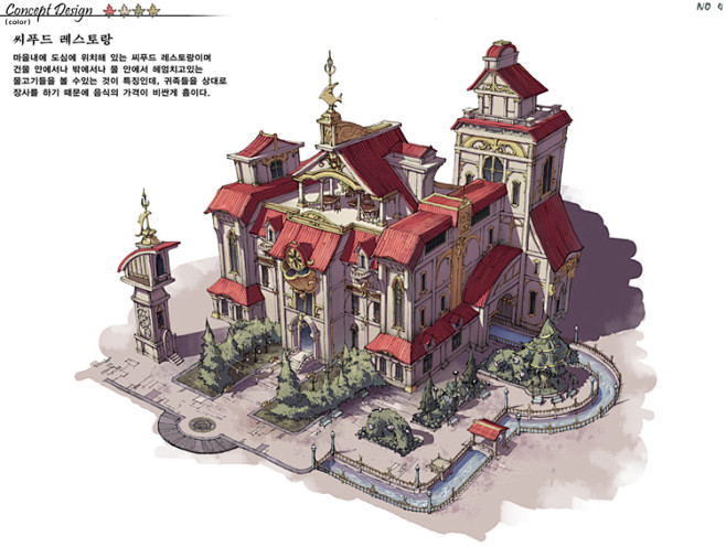 q版卡通写实/cg场景建筑原画设定/韩国游戏场景网游设计手稿资料