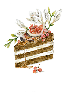 com 海外插画师手绘稿 食物蛋糕甜点图 彩铅水彩绘画 临摹素材图125张