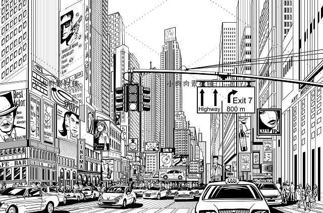 复古铅笔手绘素描城市高楼建筑eps矢量图片海报背景素材ai18淘宝网