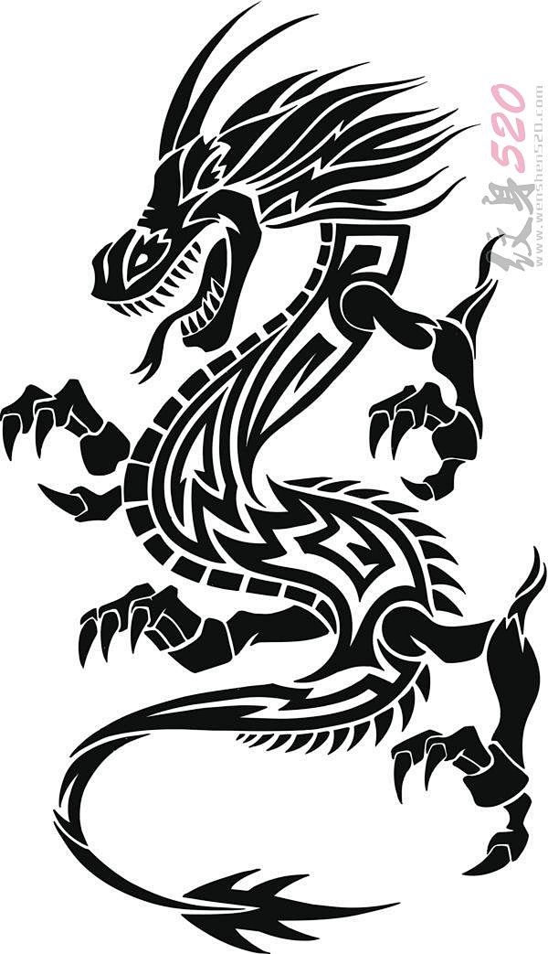 11:51:14黑色线条素描创意龙图腾霸气纹身手稿扁平-剪影-黑白-同采自