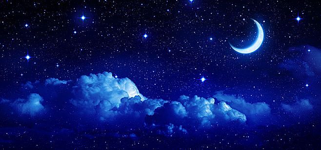 月亮背景,弯月,蓝色,璀璨,夜空,星光,.