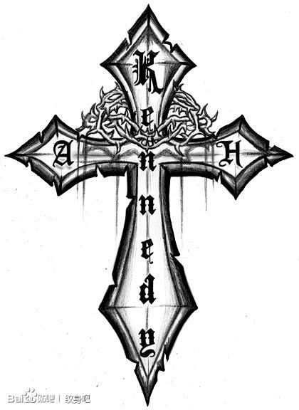 一款经典潮流的黑灰十字架纹身手稿 51 7 刘三七醉笑三万场采集到哥特