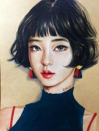 手绘头像女短发jpg