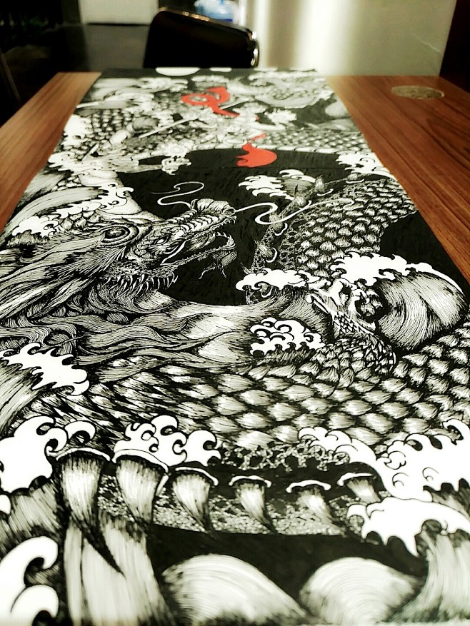 cn 中国风系列长卷_手绘_黑白_纹身_插画 |插画|其他插画|邹邹_安