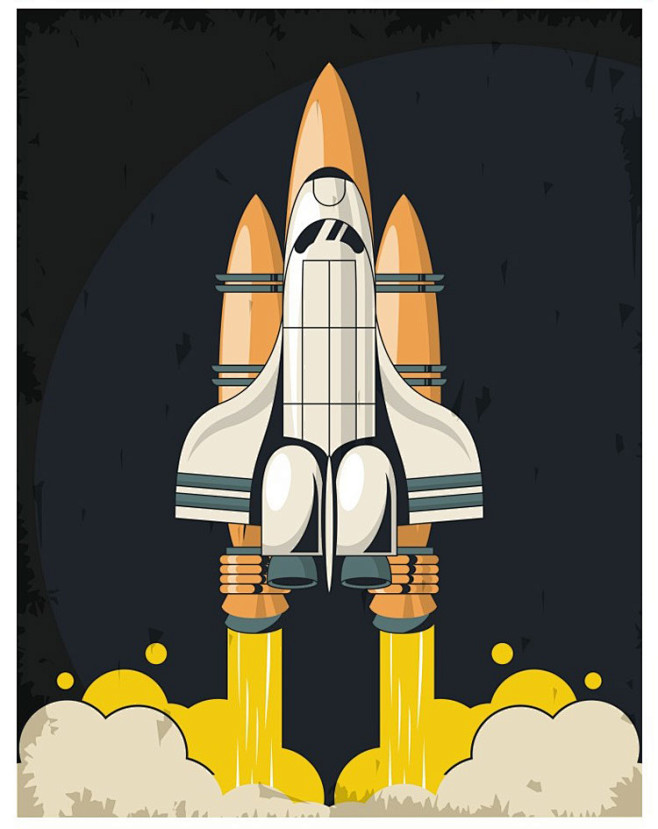 美式复古火箭星球飞船太空月球科幻海报平面插画插图矢量设计素材淘宝
