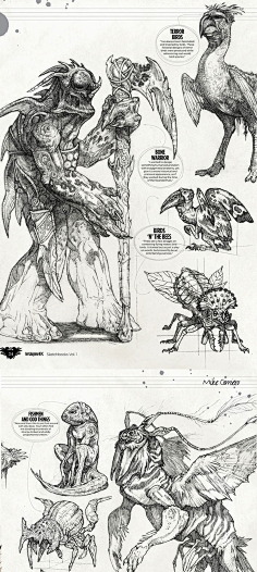 com 725 手绘美术素材 幻想科幻生物怪物线稿 速写插画绘画临摹参考