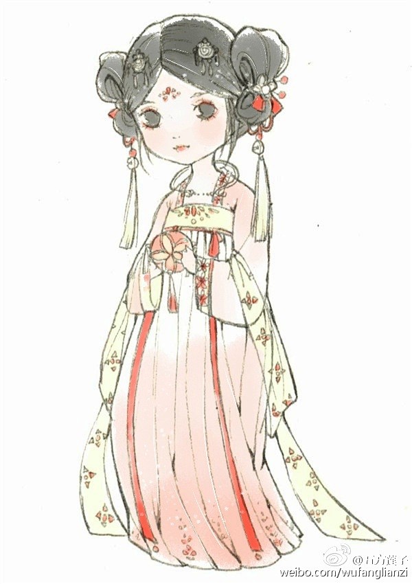 汉服q版美女之齐胸襦裙五方莲子作品