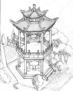 中国古代建筑-花瓣网|陪你做生活的设计师 线稿 江南 建筑 院子