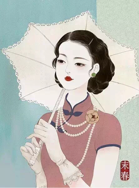 民国旗袍美人老上海女人美女插画