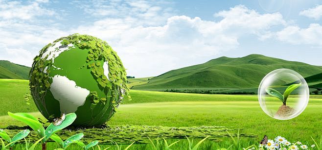 绿色环保爱护环境海报背景草地地球气泡天空小清新简约图库png图片