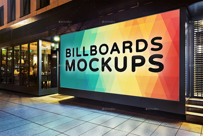 com 夜间广告牌展示样机模版 billboards mockups at night vol.2.